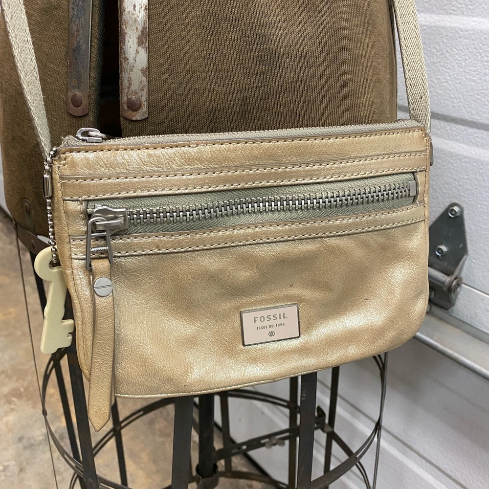 Fossil Gold Leather Sparkle Crossbody Handbag